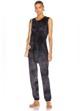 RAQUEL ALLEGRA Gray/Black Tie-Dye Cotton Jumpsuit Women's Size Medium